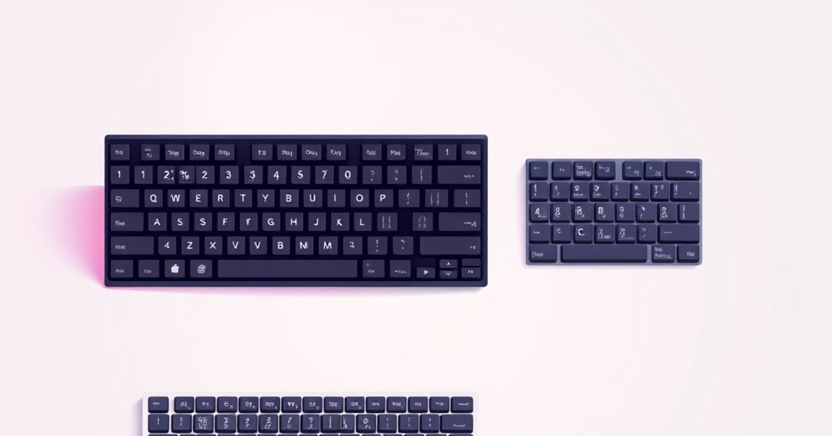 Isometric lineup of keyboard sizes from full-size down to 60 percent showing key layout progression